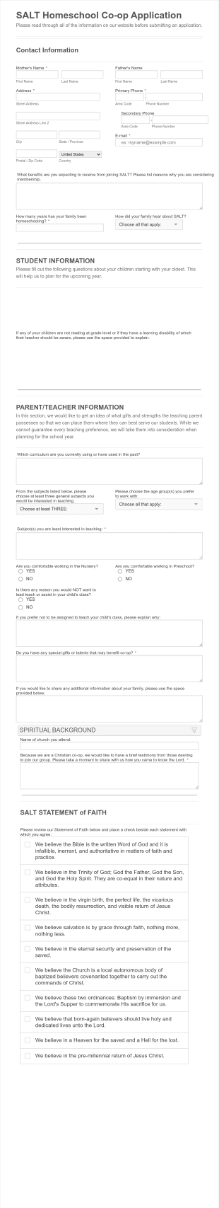 Co Op Application Form Template