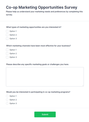 Co Op Marketing Opportunities Survey Form Template