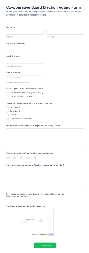 Co Operative Board Election Voting Form Template