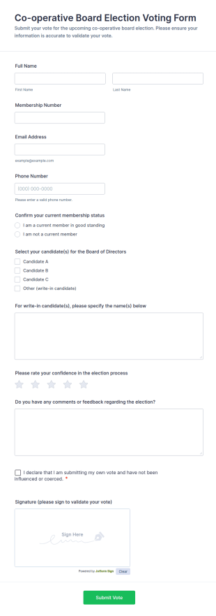 Co Operative Board Election Voting Form Template
