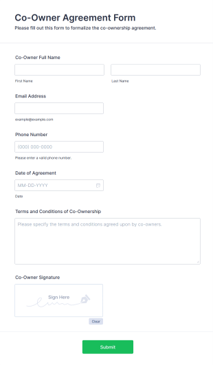 Co Owner Agreement Form Form Template