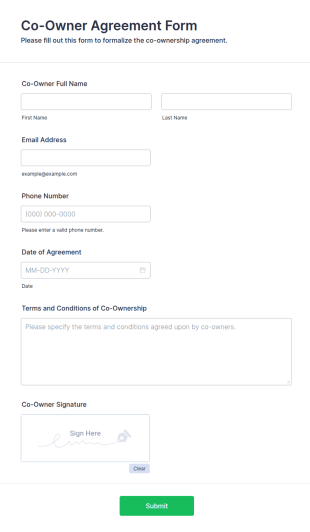 Co Owner Agreement Form Template