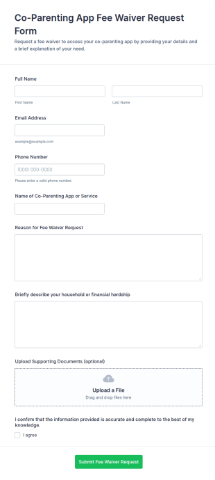 Co Parenting App Fee Waiver Request Form Template