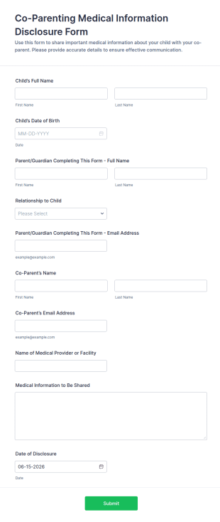 Co Parenting Medical Information Disclosure Form Template
