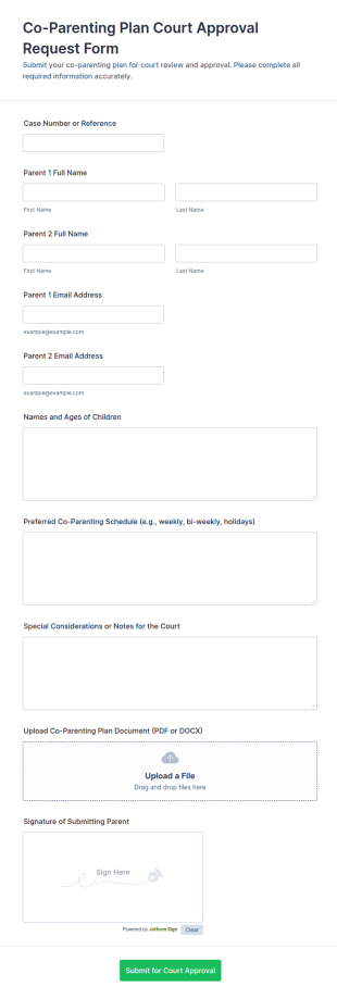 Co Parenting Plan Court Approval Request Form Template