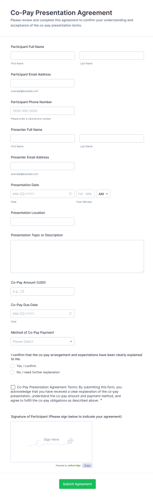 Co Pay Presentation Agreement Form Template