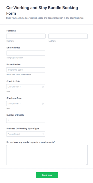 Co Working And Stay Bundle Booking Form Template