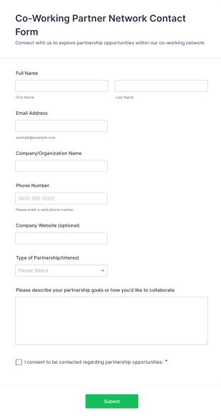 Co Working Partner Network Contact Form Template