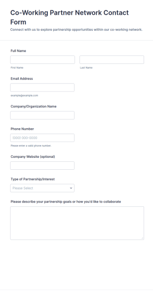 Co Working Partner Network Contact Form Template