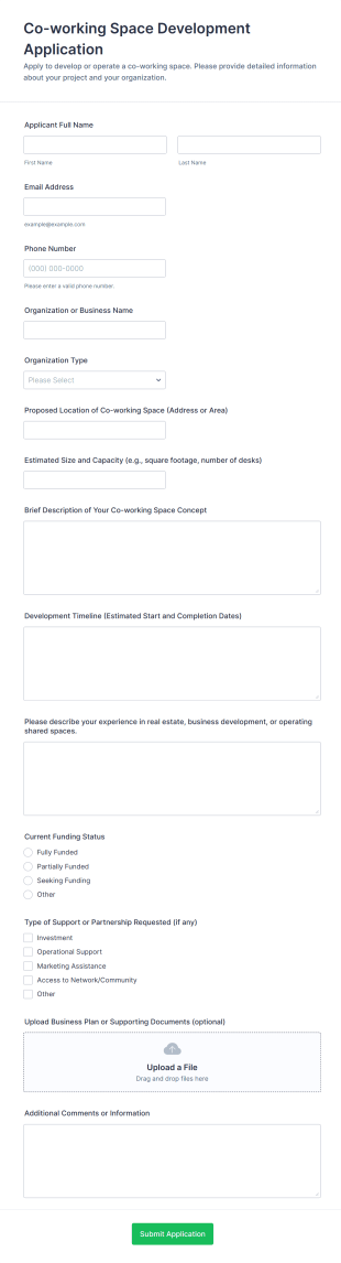 Co Working Space Development Application Form Template
