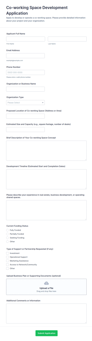 Co Working Space Development Application Form Template