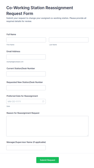 Co Working Station Reassignment Request Form Template