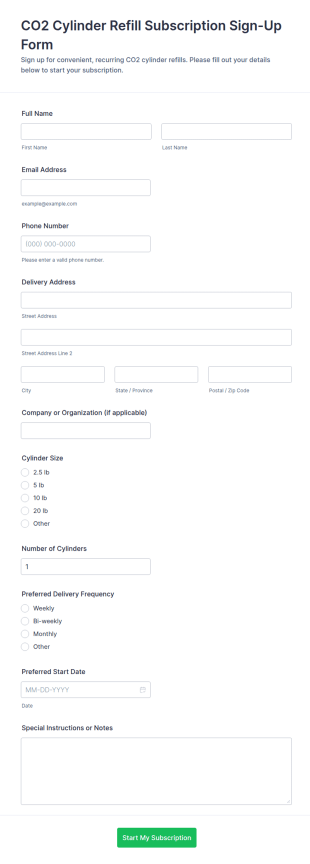 CO2 Cylinder Refill Subscription Sign Up Form Template