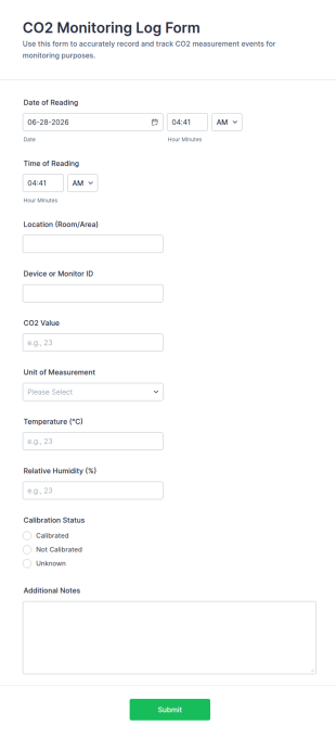 CO2 Monitoring Log Form Template
