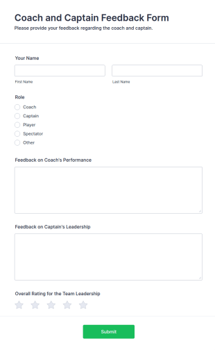 Coach And Captain Feedback Form Template