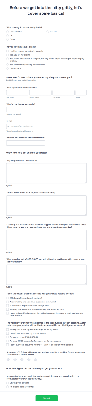 Coach Application Form Template