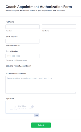 Coach Appointment Authorization Form Template