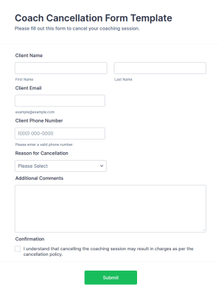 Coach Cancellation Form Template