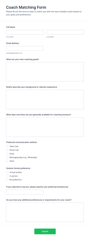 Coach Matching Form Template