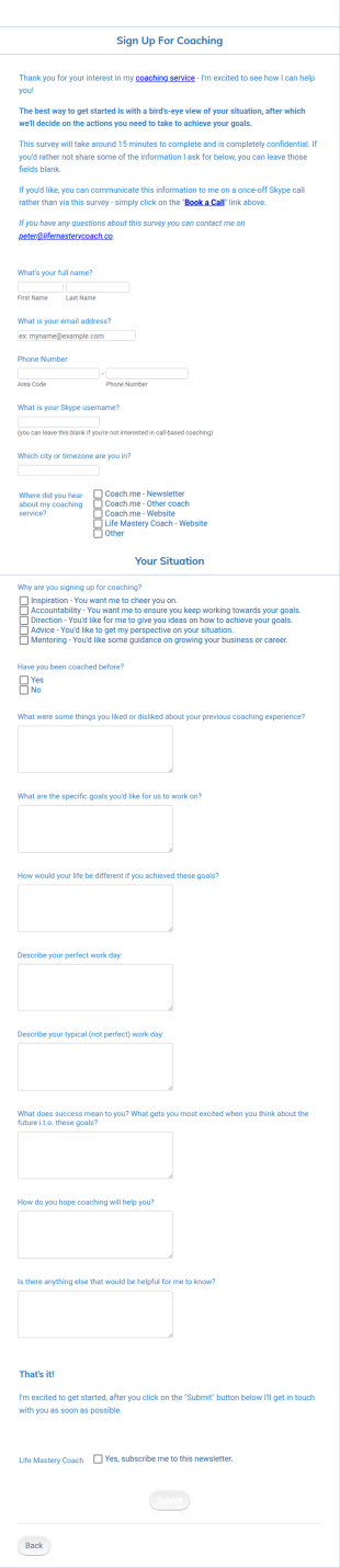 New Client Survey Form Template