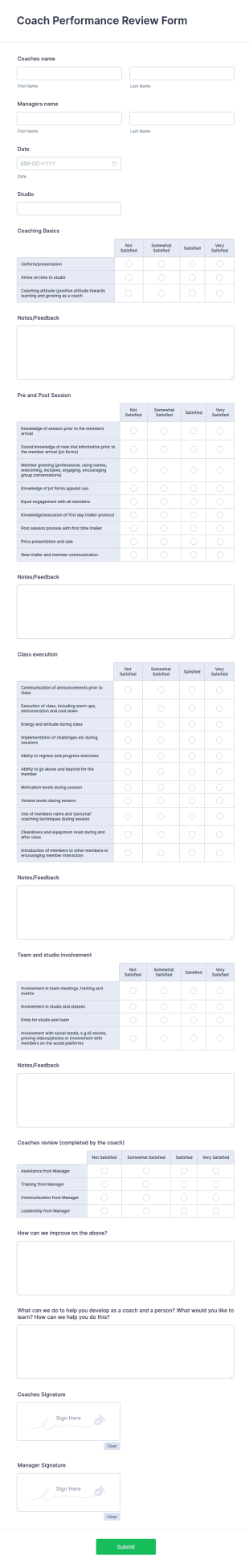 Coach Performance Review Form Template