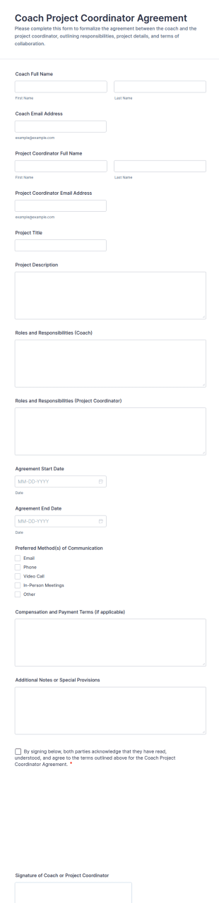 Coach Project Coordinator Agreement Form Template