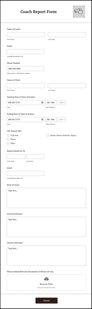 Coach Report Form Template