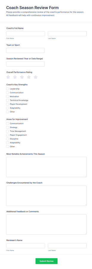 Coach Season Review Form Template