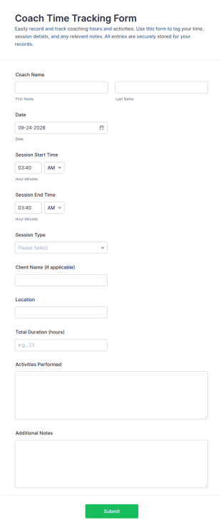 Coach Time Tracking Form Template