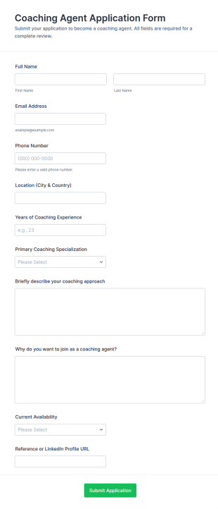 Coaching Agent Application Form Template