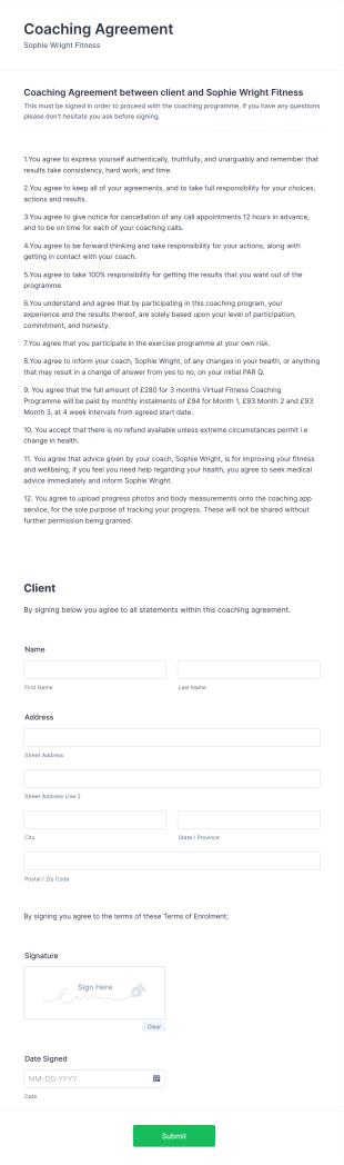 Mummy & Me Contract Form Template