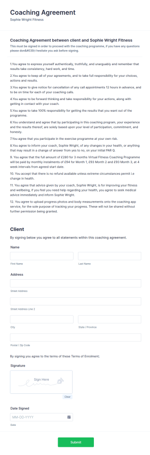 Mummy & Me Contract Form Template