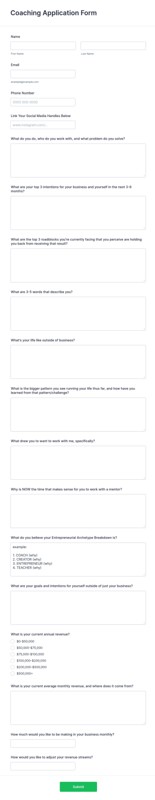Coaching Application Form Template