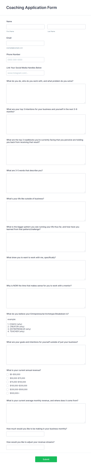 Coaching Application Form Template
