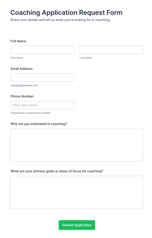 Coaching Application Request Form Template