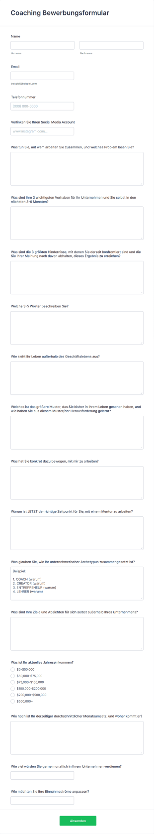 Coaching Bewerbungsformular