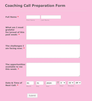 Coaching Call Preparation Form Template