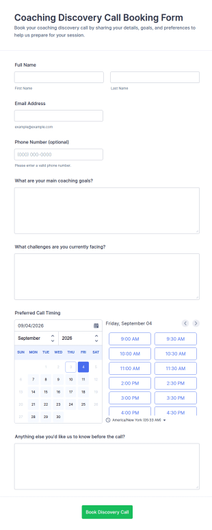 Coaching Discovery Call Booking Form Template