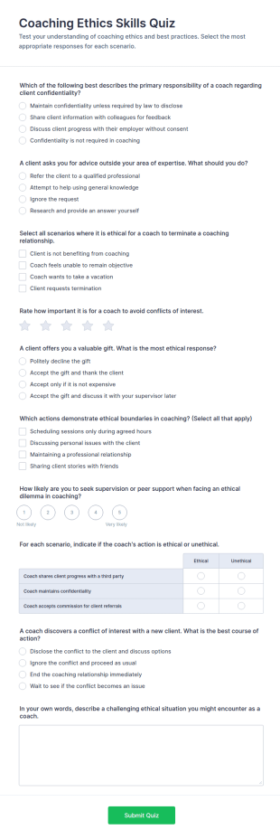 Coaching Ethics Skills Quiz Form Template