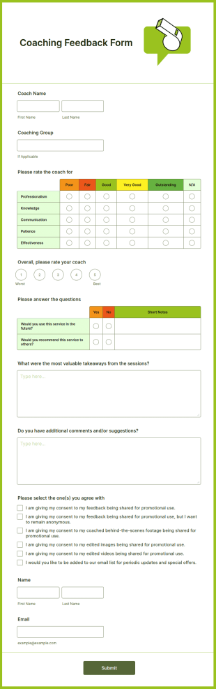 Coaching Feedback Form Template