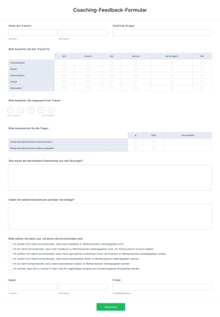 Coaching Feedback Formular Form Template