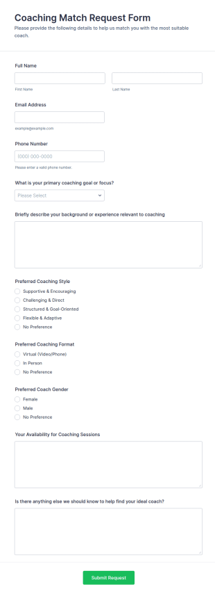Coaching Match Request Form Template