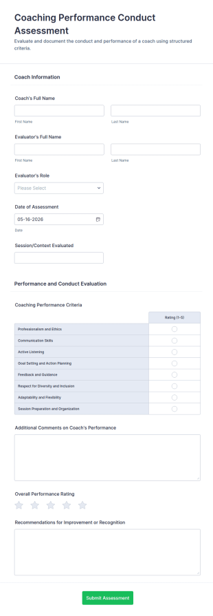 Coaching Performance Conduct Assessment Form Template