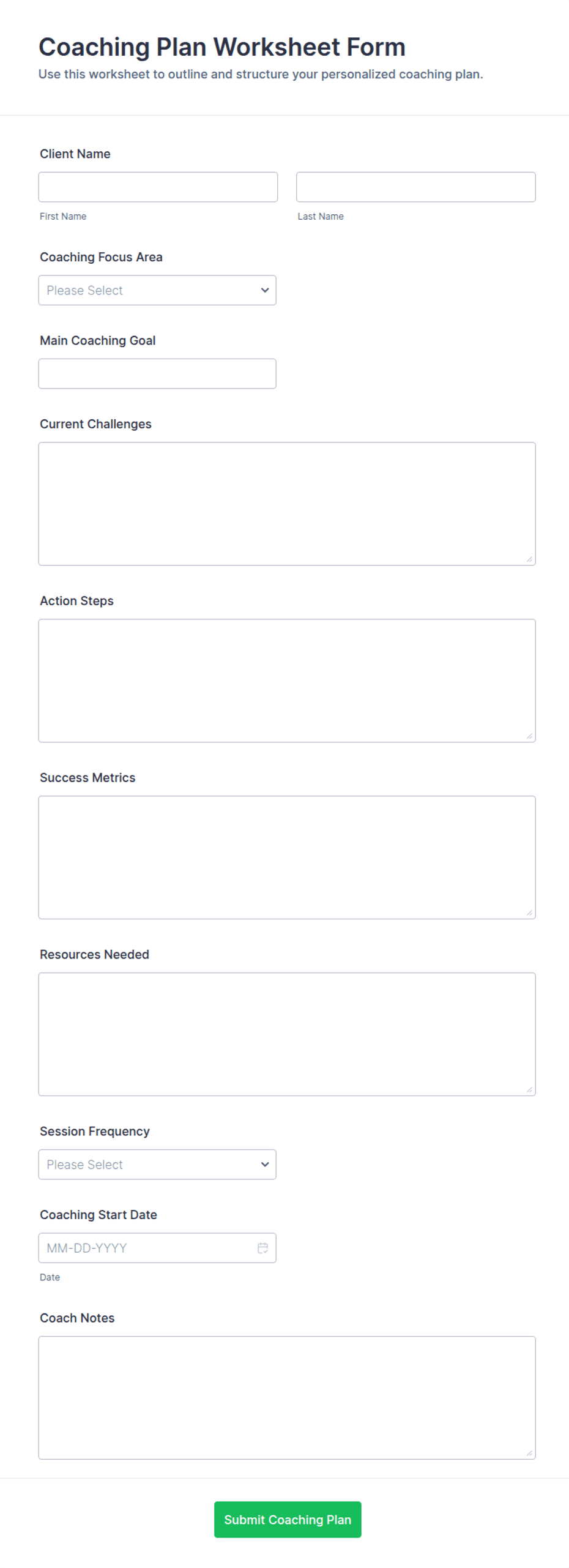 Coaching Plan Worksheet Form Template | Jotform