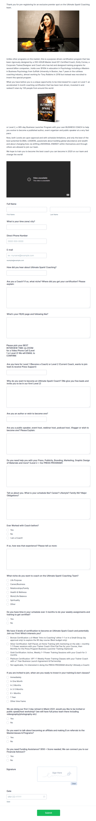 Coaching Program Application Form Template