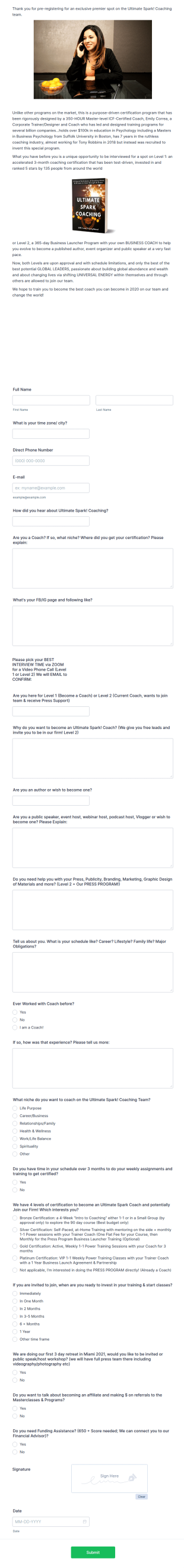 Coaching Program Application Form Template
