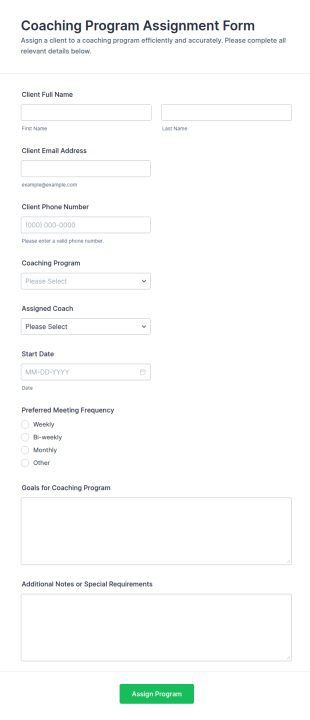 Coaching Program Assignment Form Template