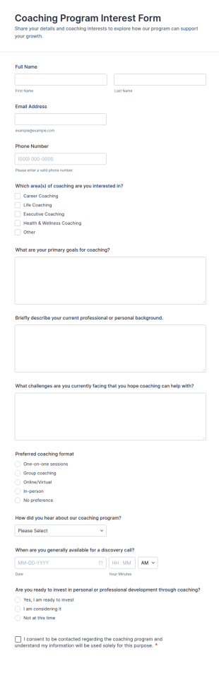 Coaching Program Interest Form Template