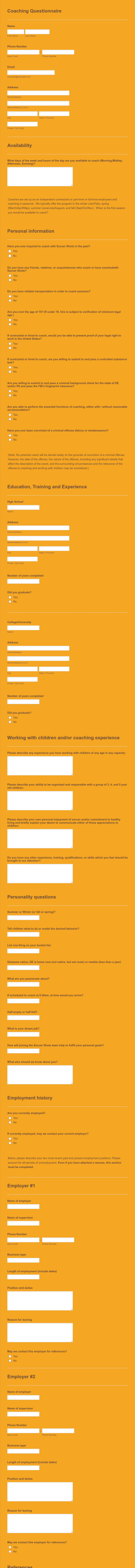 New Applicant Coaching Questionnaire Form Template