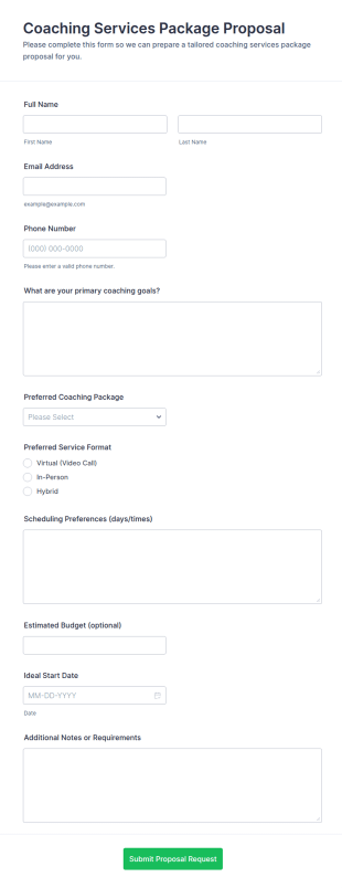 Coaching Services Package Proposal Form Template